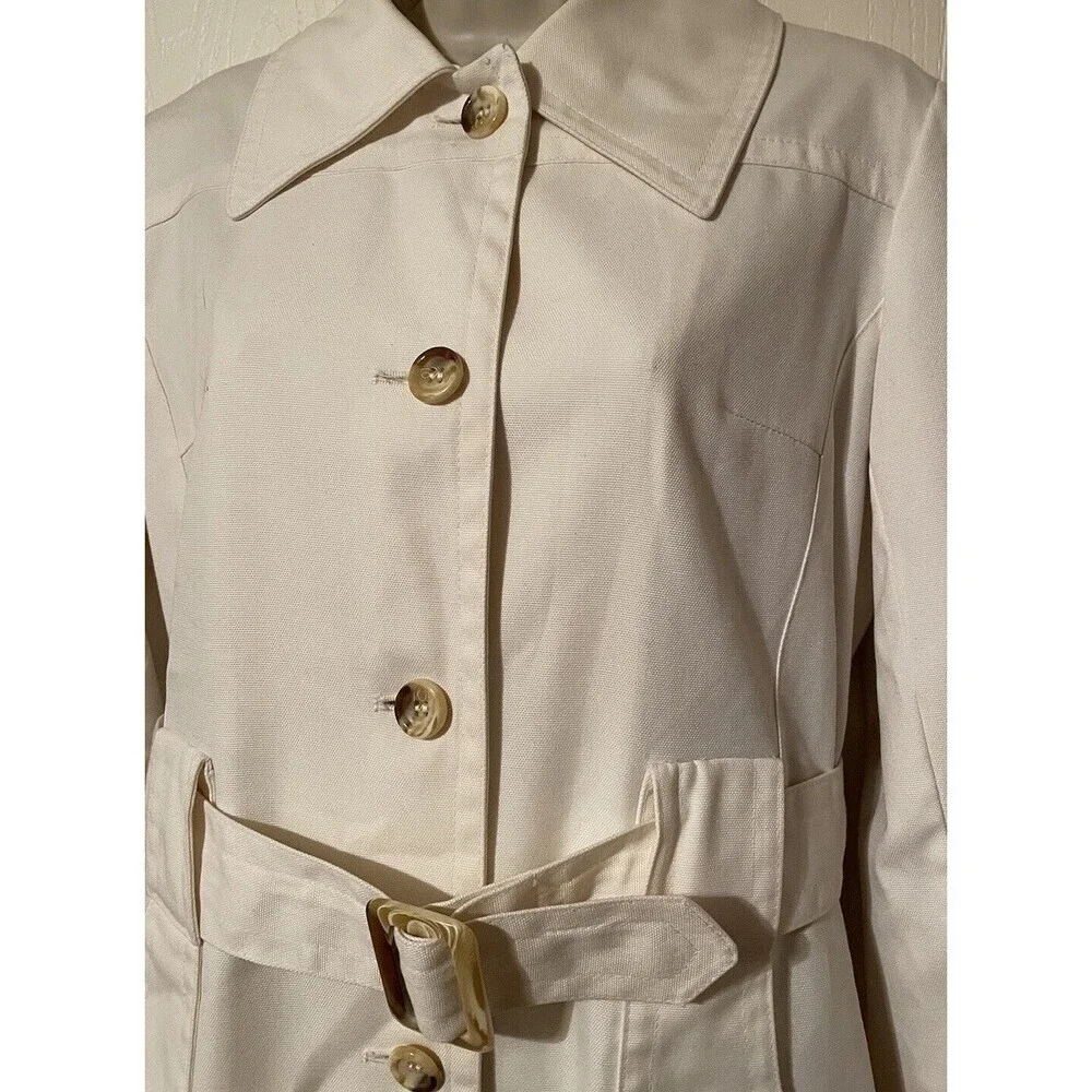 London Fog Off White Maincoat Trench Coat Faux Tortoise Buttons & Buckle - Picture 5 of 16